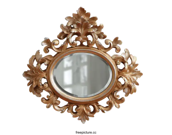 [Transparent Background PNG]Ornate Gold-Tone Oval Wall Mirror