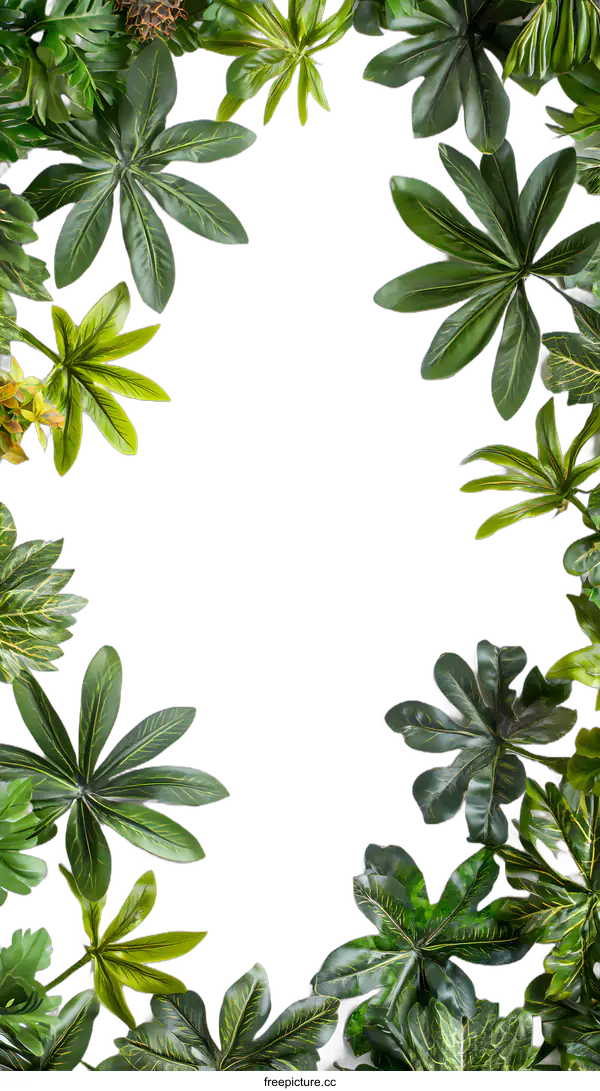 [Transparent Background PNG]Green Leaves Border Frame On White Background