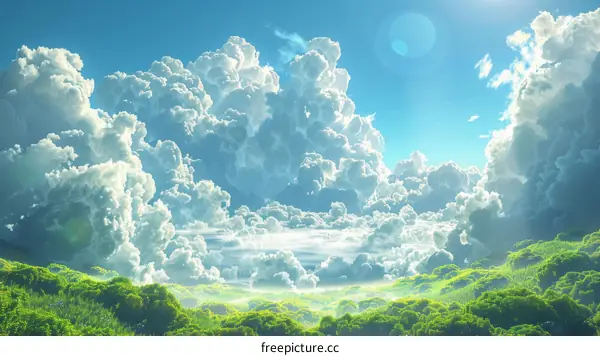 Stunning Cloudscape Over Lush Green Hills