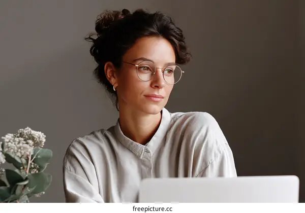 Caucasian Woman Working on Laptop