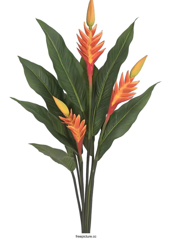 [Transparent Background PNG]Red and Yellow Tropical Heliconia Flowers Against White Background