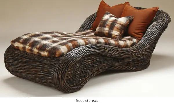 Modern Wicker Lounge Chair with Plaid Cushions
