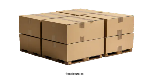[Transparent Background PNG]Stacked Cardboard Boxes on Pallet