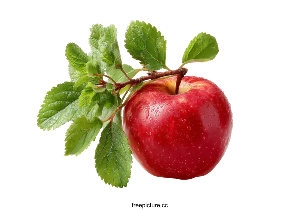 [Transparent Background PNG]Fresh Red Apple with Leaves