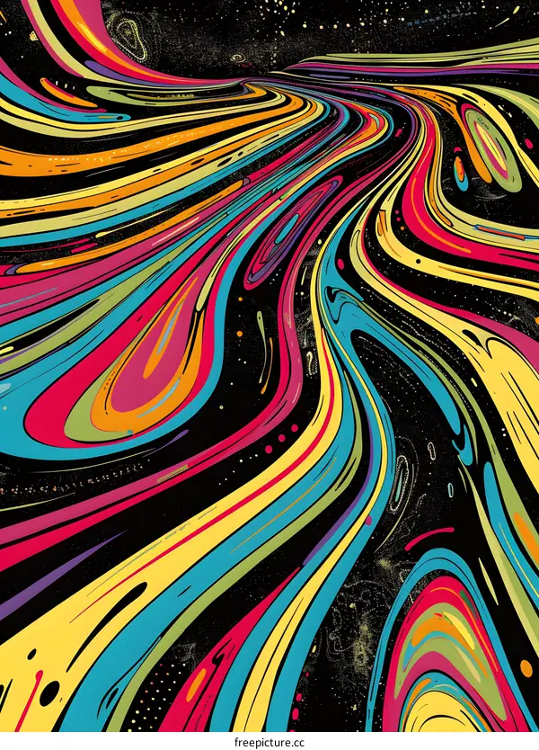 Abstract Colorful Swirling Lines on Black Background