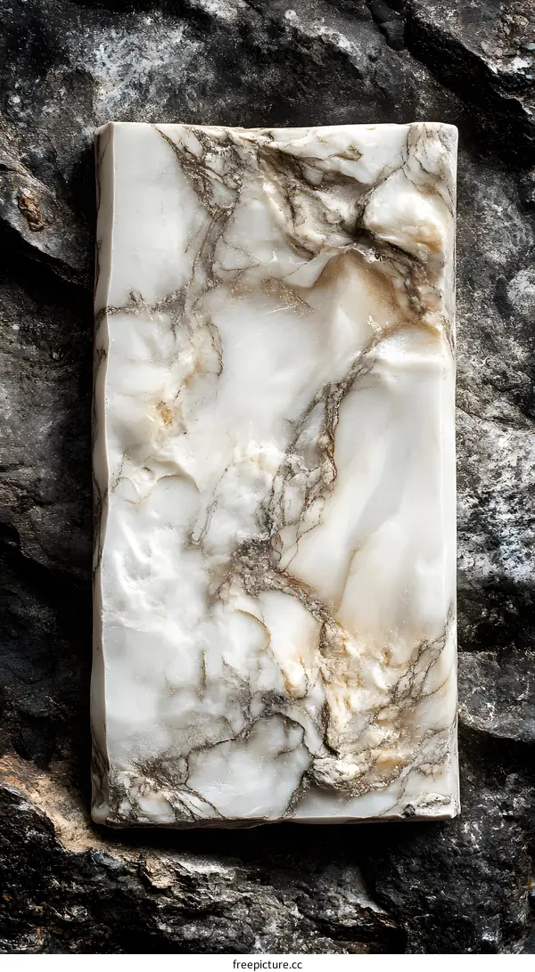 White Marble Slab on Rough Stone Background
