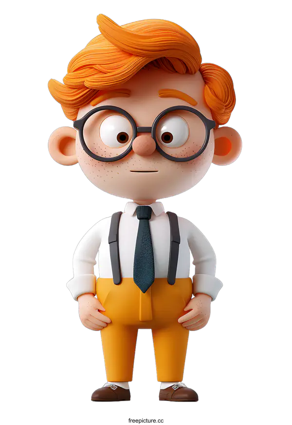 [Transparent Background PNG]Cute Cartoon Boy with Glasses and Suspenders