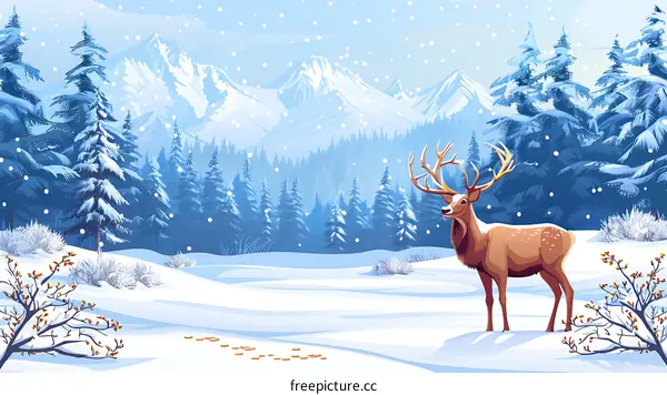 Winter Landscape with a Deer in the Snow