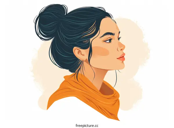 Portrait of Asian Woman with Freckles Wearing a Scarf