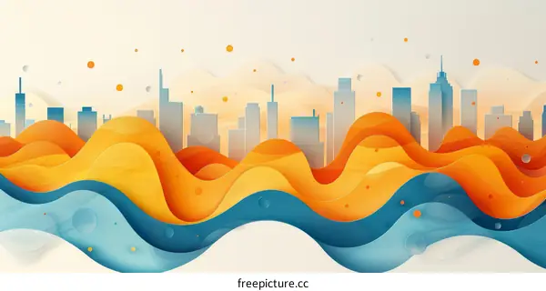 Blue and orange abstract cityscape illustration