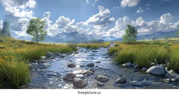 Majestic Mountains Enclosing a Tranquil River Valley