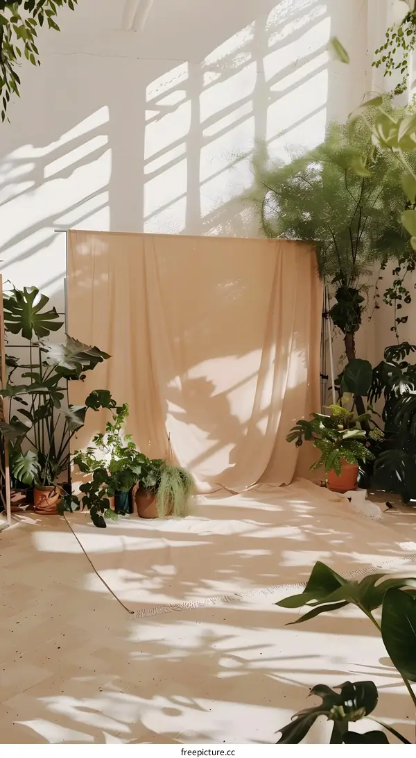 Minimalist White Room with Plants and Sunlight