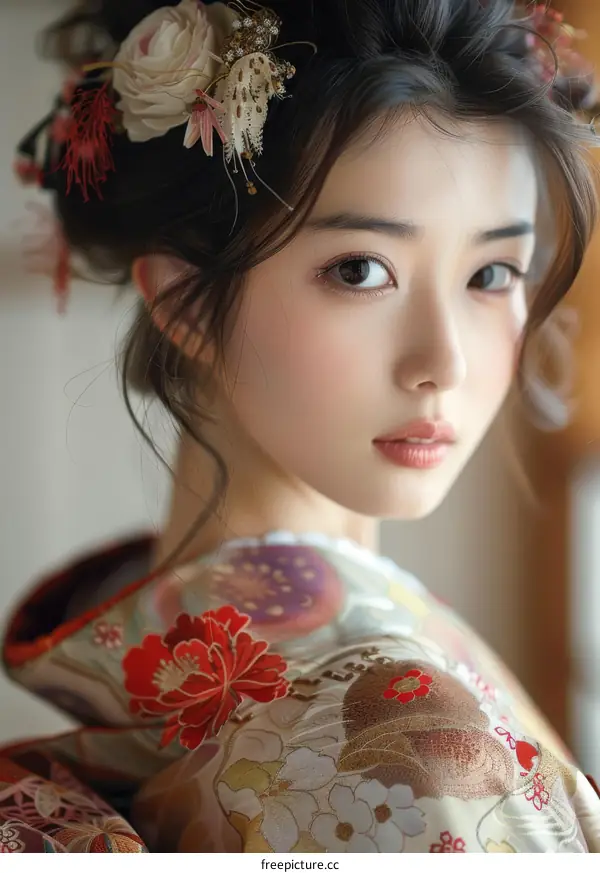 A Japanese Geisha in a kimono