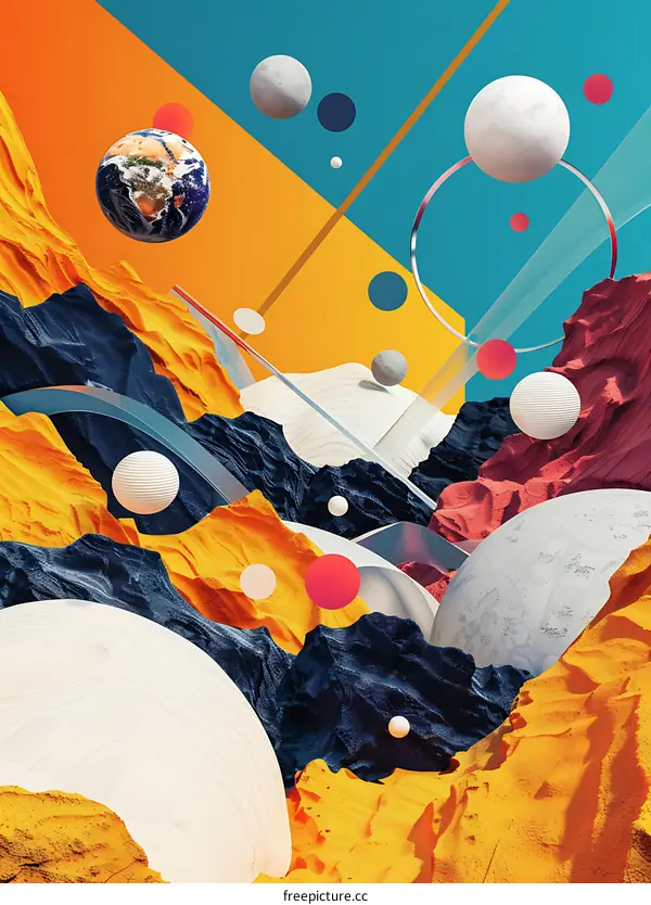 Abstract Colorful 3D Art with Geometric Shapes and Spheres