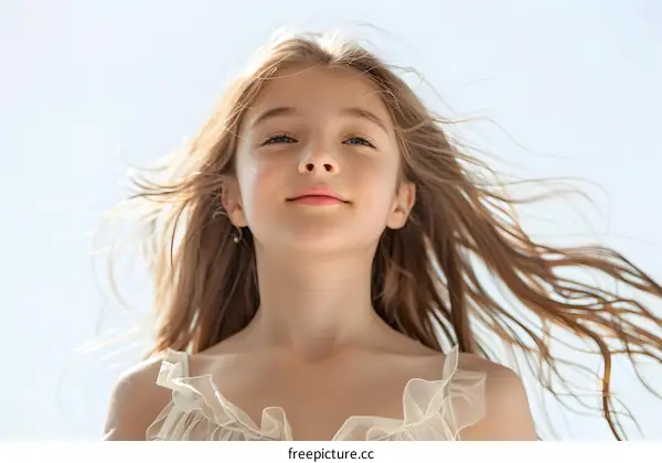 Portrait of a Young Girl with Windblown Hair