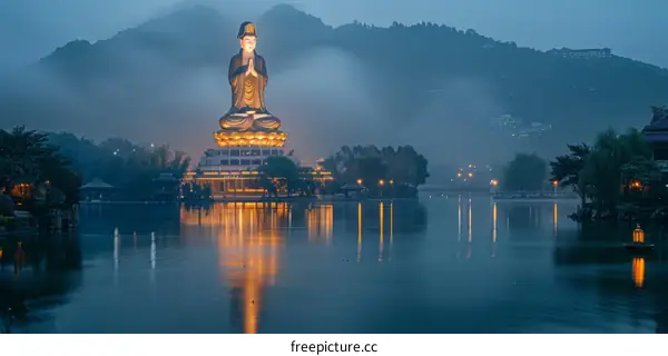 The Goddess of Mercy statue at Lingyin Temple in Hangzhou, China