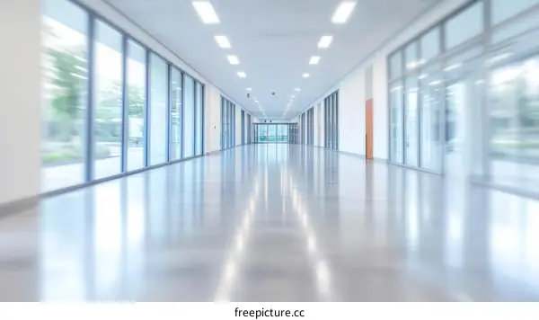 Empty Modern Office Corridor with Large Windows