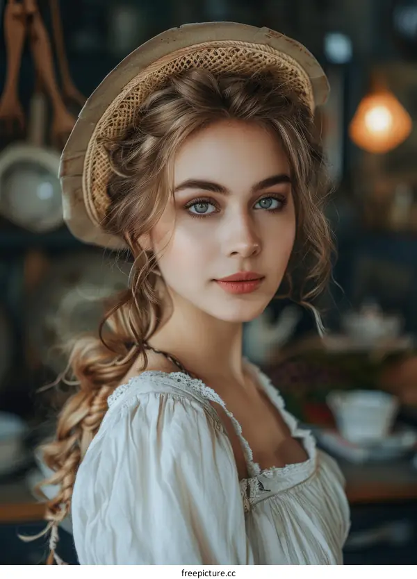 Portrait of a Young Woman in a Straw Hat
