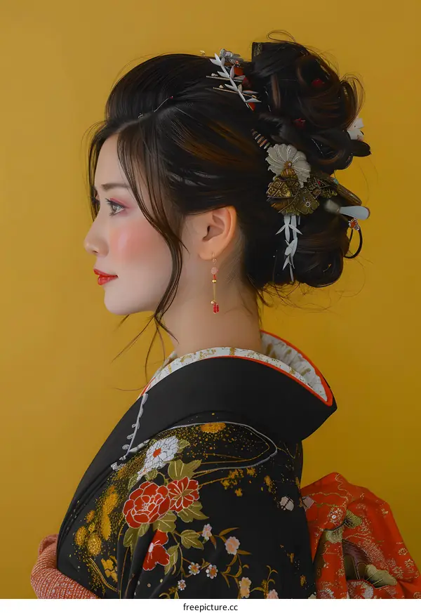 Portrait of a Japanese woman in traditional kimono