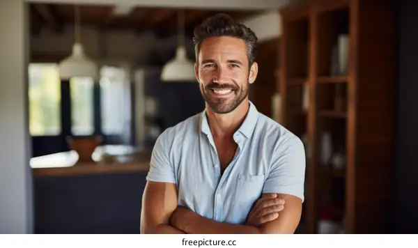 Portrait of a smiling man standing with his arms crossed