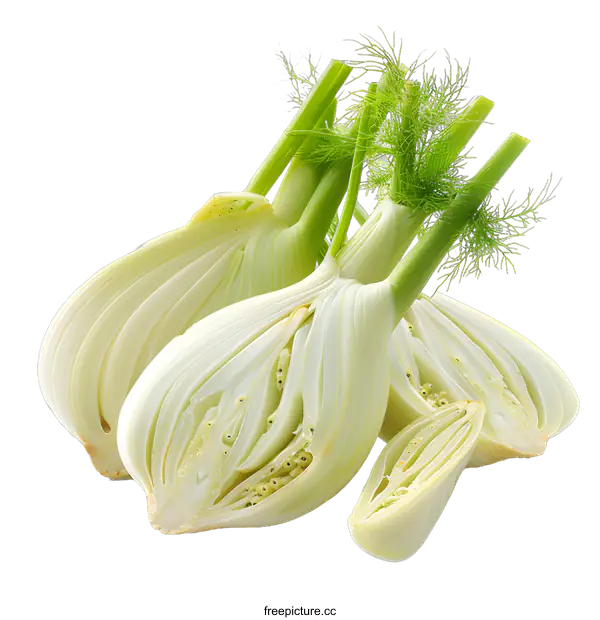 [Transparent Background PNG]Three bulbs of fennel with green leaves
