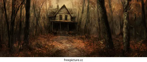Haunted House in the Woods Painting