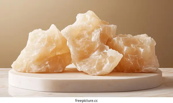 Raw Light Beige  Crystals Displayed on a Marble Tray