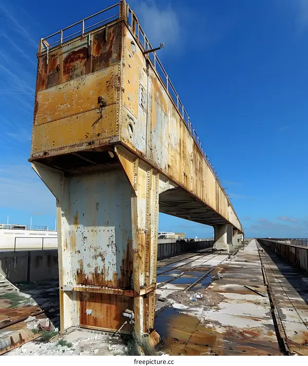 Rusty Metal Structure on Concrete Platform