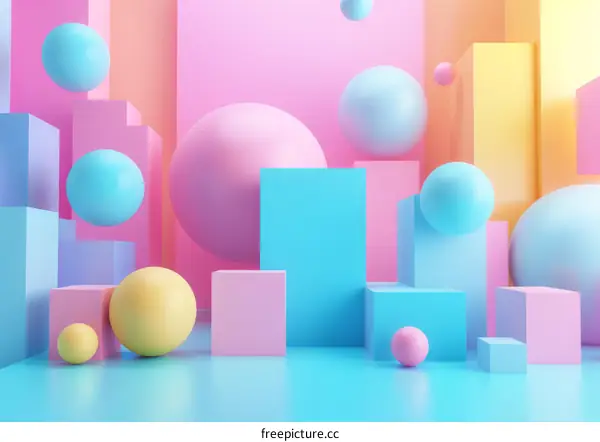 pastel color 3d geometric shapes composition