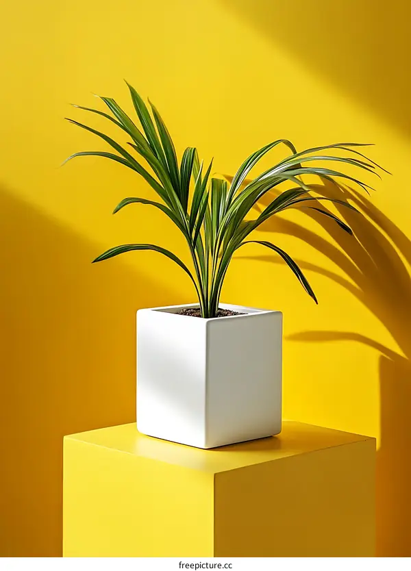 White Potted Plant on Yellow Background