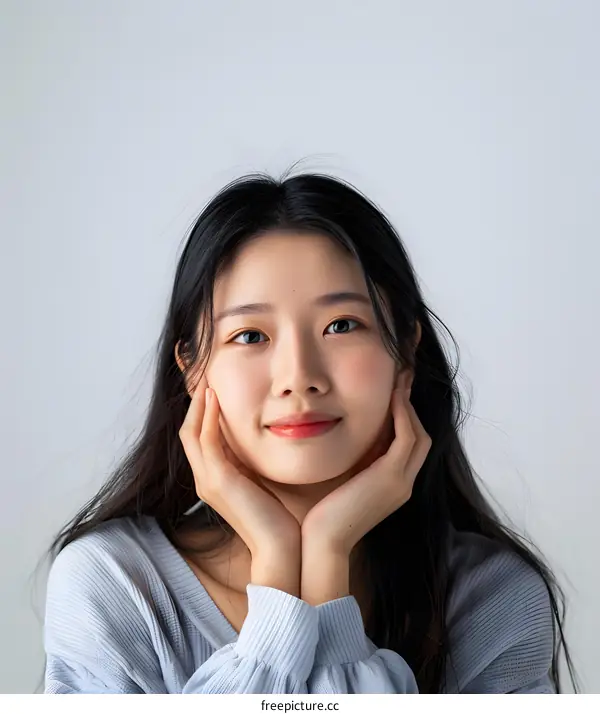 Portrait of a Young Asian Woman with Long Black Hair