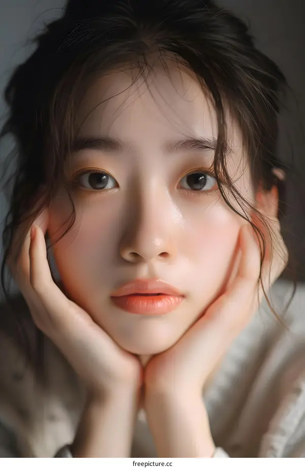 Close Up Portrait of Young Asian Woman with Soft Makeup