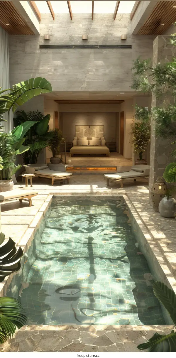 Indoor Tropical Spa Pool Design with Natural Light