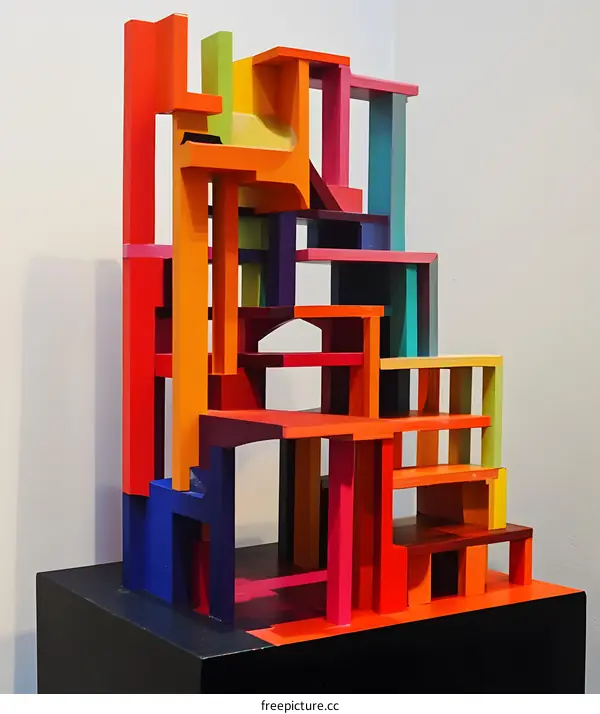 Abstract Colorful Wooden Sculpture Art