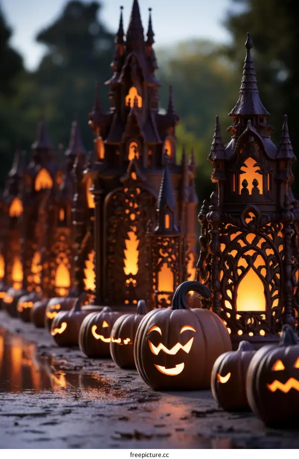Spooky Halloween Pumpkin-Lined Street