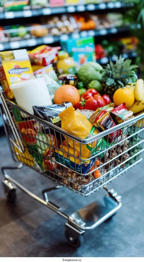 Shopping cart full of groceries
