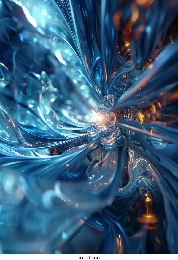 Abstract Digital Art: Blue and Orange Explosion