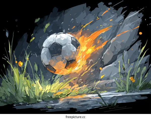 Flaming Soccer Ball in the Night