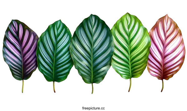 [Transparent Background PNG]Colorful Calathea Leaves in a Row