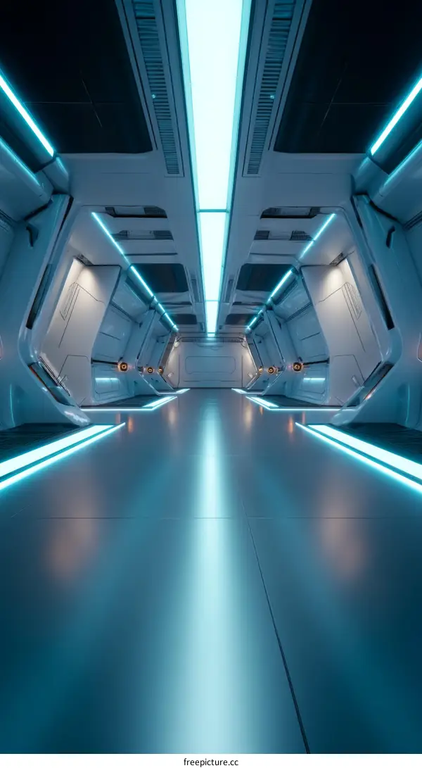 Futuristic Interior Corridor with Neon Lighting
