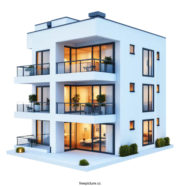 [Transparent Background PNG]Modern Multi-Storey Apartment Building Exterior