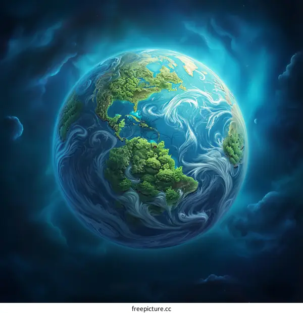 Artistic illustration of planet Earth with a focus on North and South America