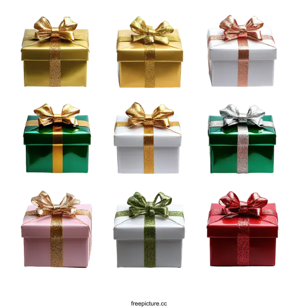 [Transparent Background PNG]Colorful Gift Boxes with Bows and Ribbons