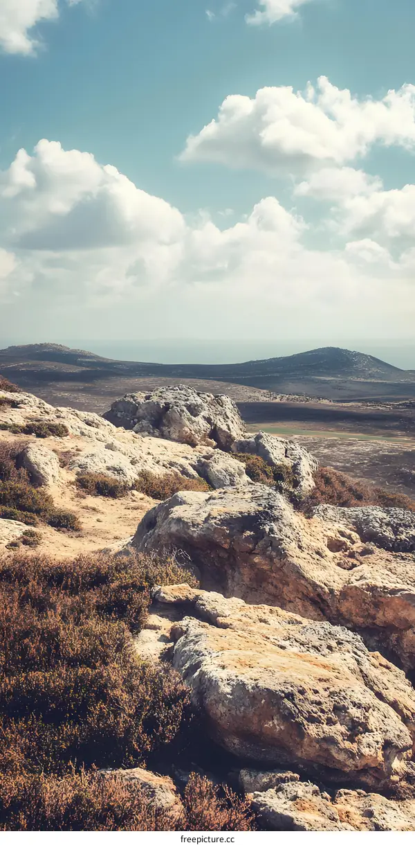 Rocky Landscape with Blue Sky and Clouds