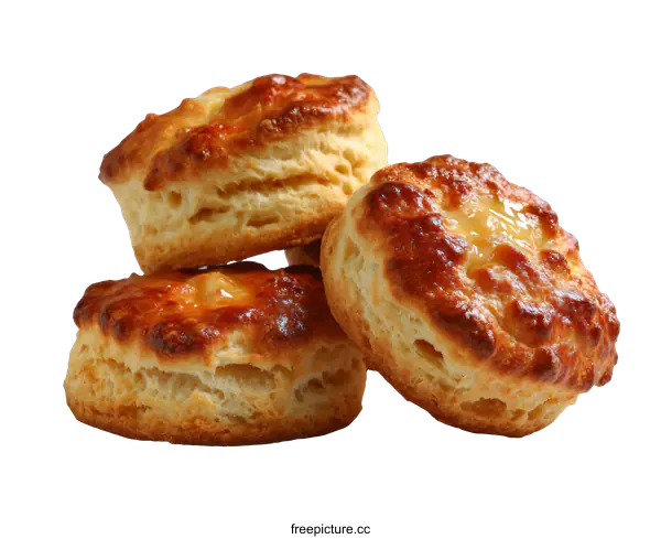 [Transparent Background PNG]Three Delicious Biscuits Stacked Close Up