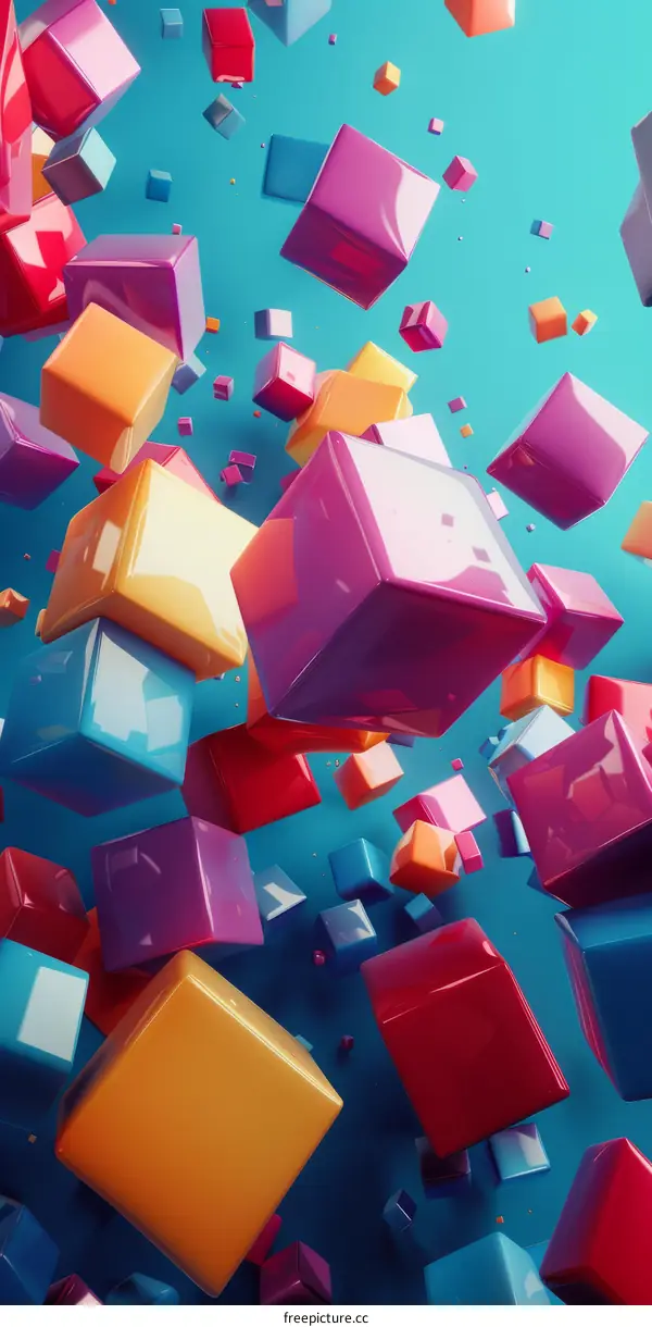 Colorful 3D Cubes Floating in Blue Space
