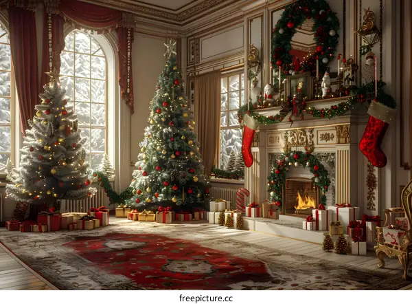 Christmas Tree by the Fireplace