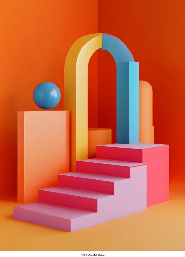 Abstract 3D Rendering of Colorful Geometric Shapes