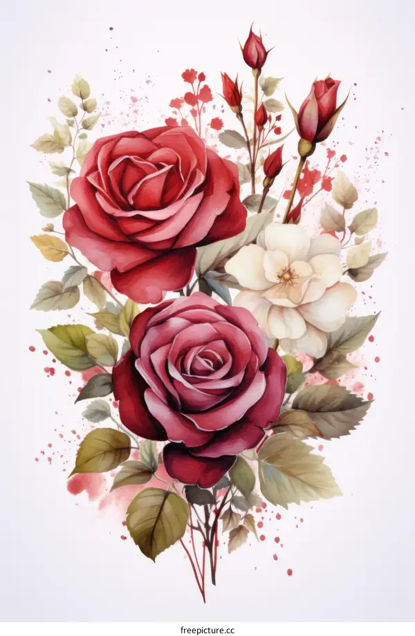 Watercolor style - red and white roses