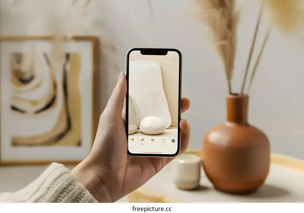 Hand Holding Smartphone Showing Interior Design App